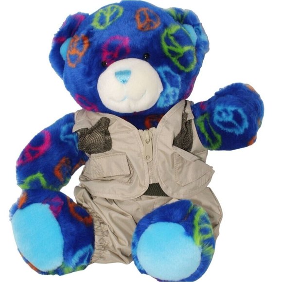 Build a Bear BAB Blue Peace Sign w/Safari Outfit Soft Plush Stuffed Animal Toy - Picture 1 of 4